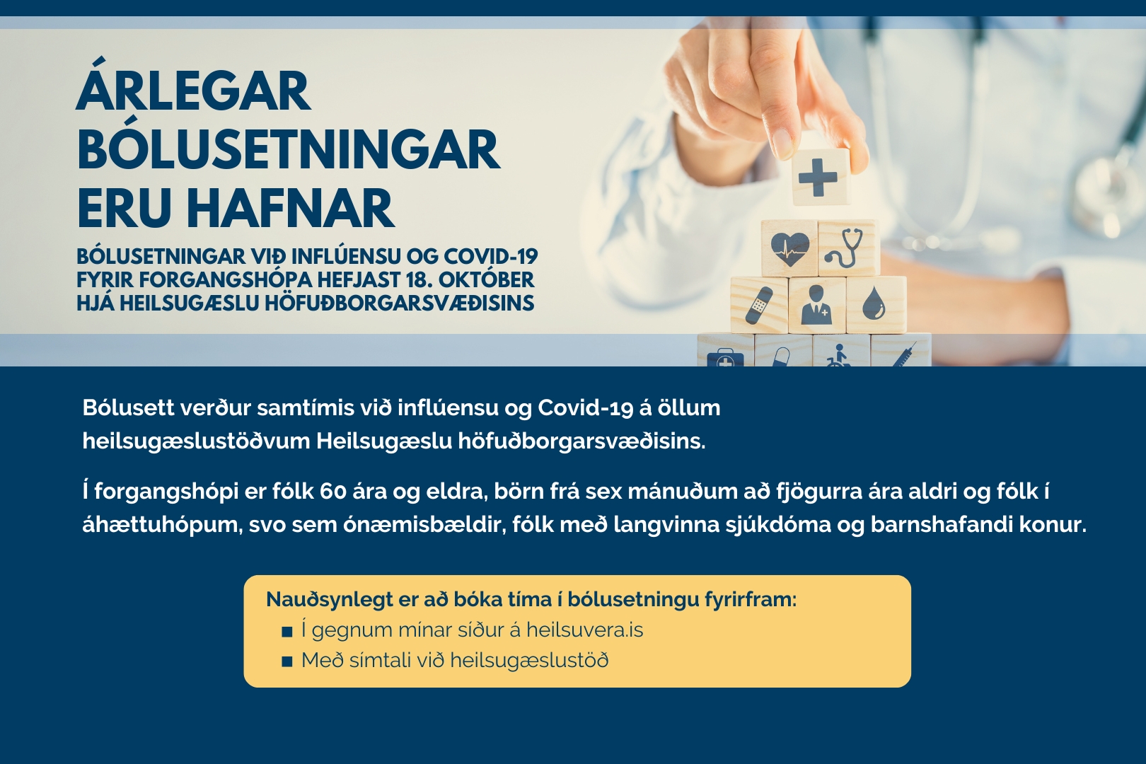 Mynd af frétt Bólusetningar við inflúensu og Covid-19 hafnar