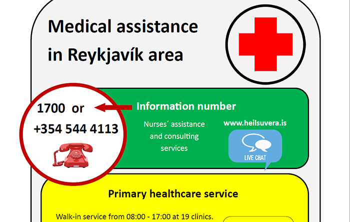 Mynd af frétt Upplýsingaspjald fyrir erlenda gesti - Medical assistance in Reykjavik area